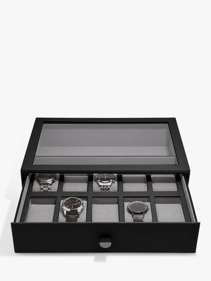 Stackers 10 Piece Watch Storage Drawer, Black, Black Black