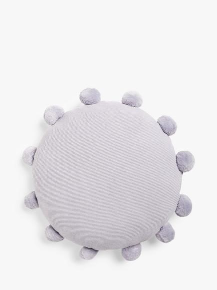John Lewis Round Pom Cushion, Purple