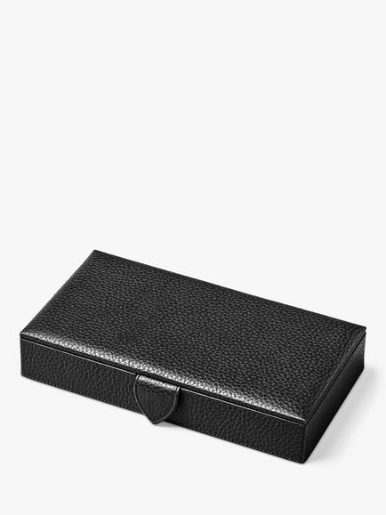 Aspinal of London Pebble Leather Cufflink Box, Black