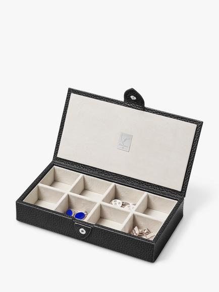 Aspinal of London Pebble Leather Cufflink Box - view 2, Black