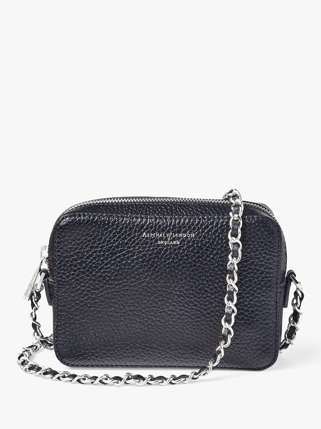 Product image 1 of 7, which shows Aspinal of London Milly Pebble Leather Cross Body Bag, Black