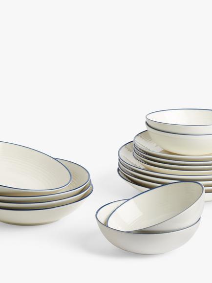 Royal Doulton Gordon Ramsay Maze Denim Line Dinnerware Set, 16 Piece, Blue/White, Blue/White
