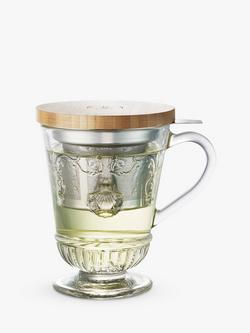 La Rochère Versailles Glass Tea Infuser Mug with Bamboo Lid, 275ml, Clear/ Natural, Clear