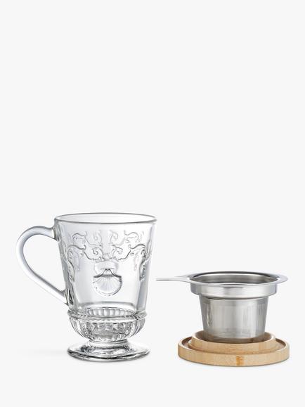 La Rochère Versailles Glass Tea Infuser Mug with Bamboo Lid, 275ml, Clear/ Natural - view 2, Clear