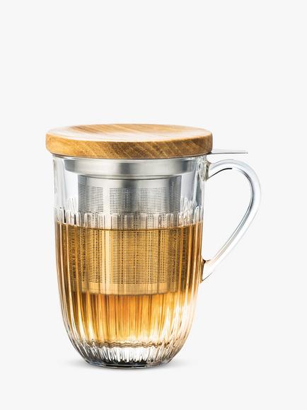 La Rochère Ouessant Glass Tea Infuser Mug with Bamboo Lid, 400ml, Clear/Natural, Clear