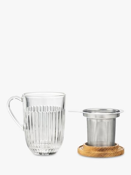 La Rochère Ouessant Glass Tea Infuser Mug with Bamboo Lid, 400ml, Clear/Natural - view 2, Clear