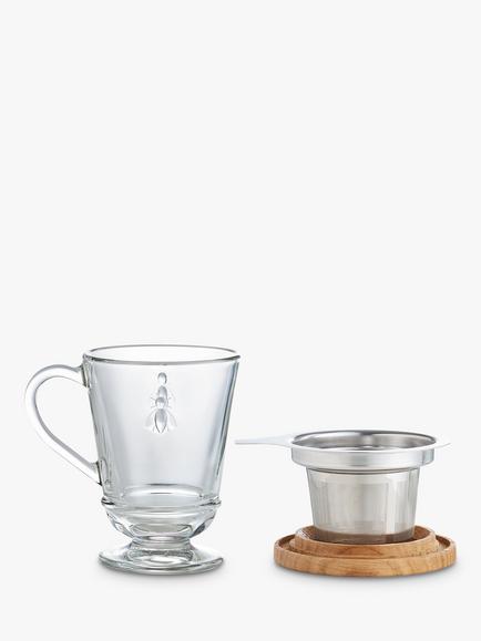 La Rochère Abeille Bee Glass Tea Infuser Mug with Bamboo Lid, 275ml, Clear/ Natural - view 2, Clear/ Natural