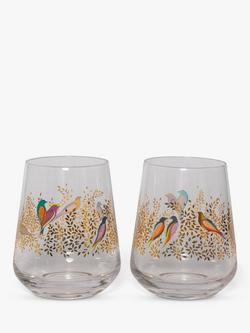 Sara Miller Chelsea Collection Birds Glass Tumbler Set of 2, 410ml, Clear/Multi, Clear/Multi