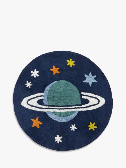 John Lewis Outer Space Saturn Cotton Rug, Dia.100cm, Blue, Blue