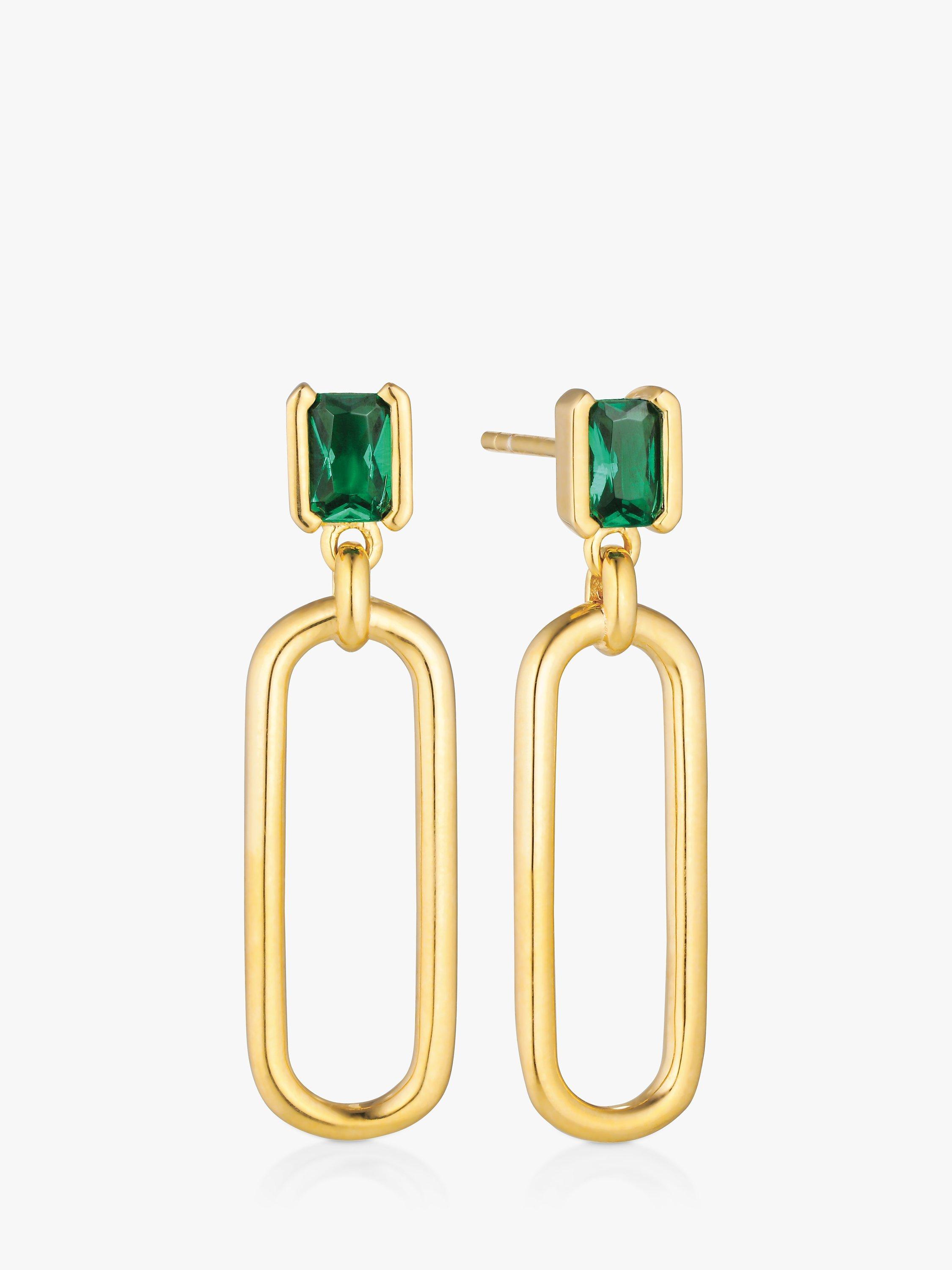 Product image 1 of 1, which shows Sif Jakobs Jewellery Roccanova Lungo Cubic Zirconia Stud Oval Drop Earrings, Gold/Green