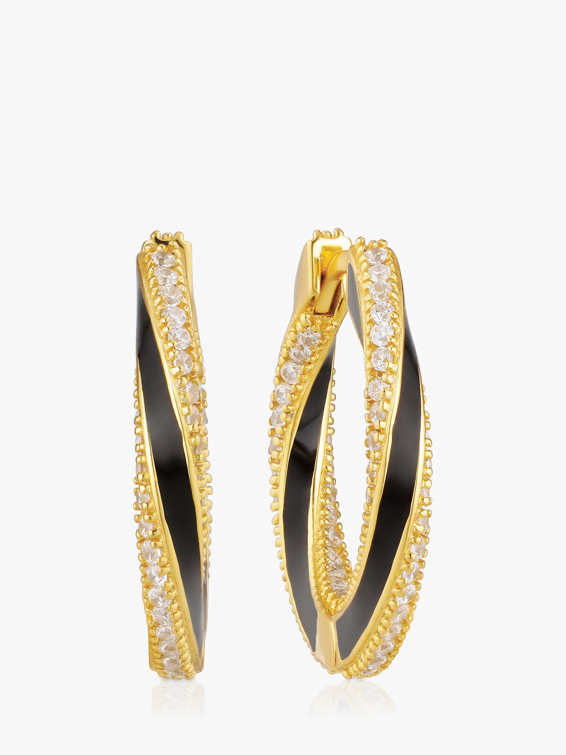 Product image 1 of 1, which shows Sif Jakobs Jewellery Enamel and Cubic Zirconia Hoop Earrings, Gold/Black