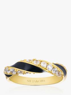 Sif Jakobs Jewellery Enamel and Cubic Zirconia Twist Ring, Gold/Black, Gold/Black