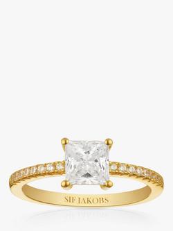Sif Jakobs Jewellery Ellera Quadrato Princess Cut Cubic Zirconia Ring, Gold, Gold