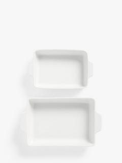 John Lewis ANYDAY Porcelain Rectangular Roasters, Set of 2, White