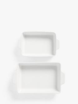 John Lewis Porcelain Rectangular Roasters, Set of 2, White, White