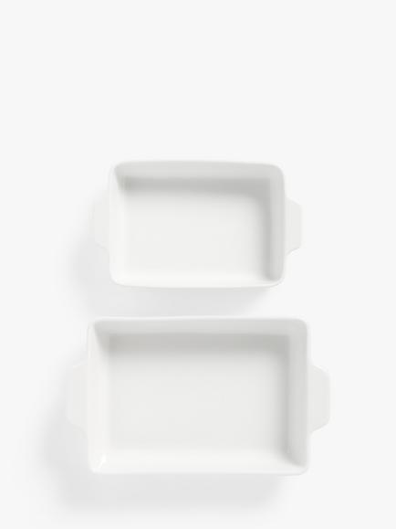 John Lewis Porcelain Rectangular Roasters, Set of 2, White, White