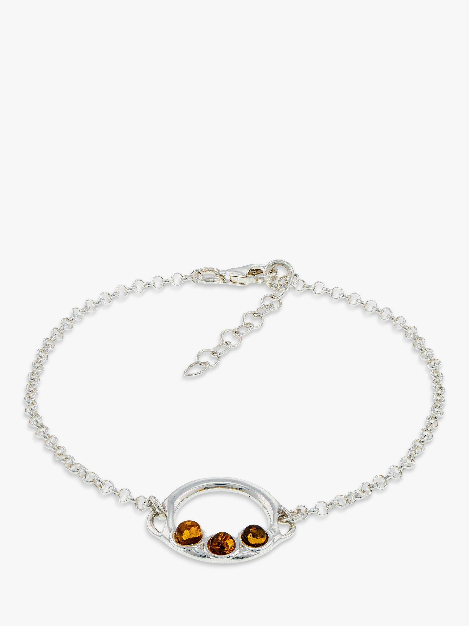 Product image 1 of 4, which shows Be-Jewelled Sterling Silver Baltic Amber Friendship Bracelet, Cognac