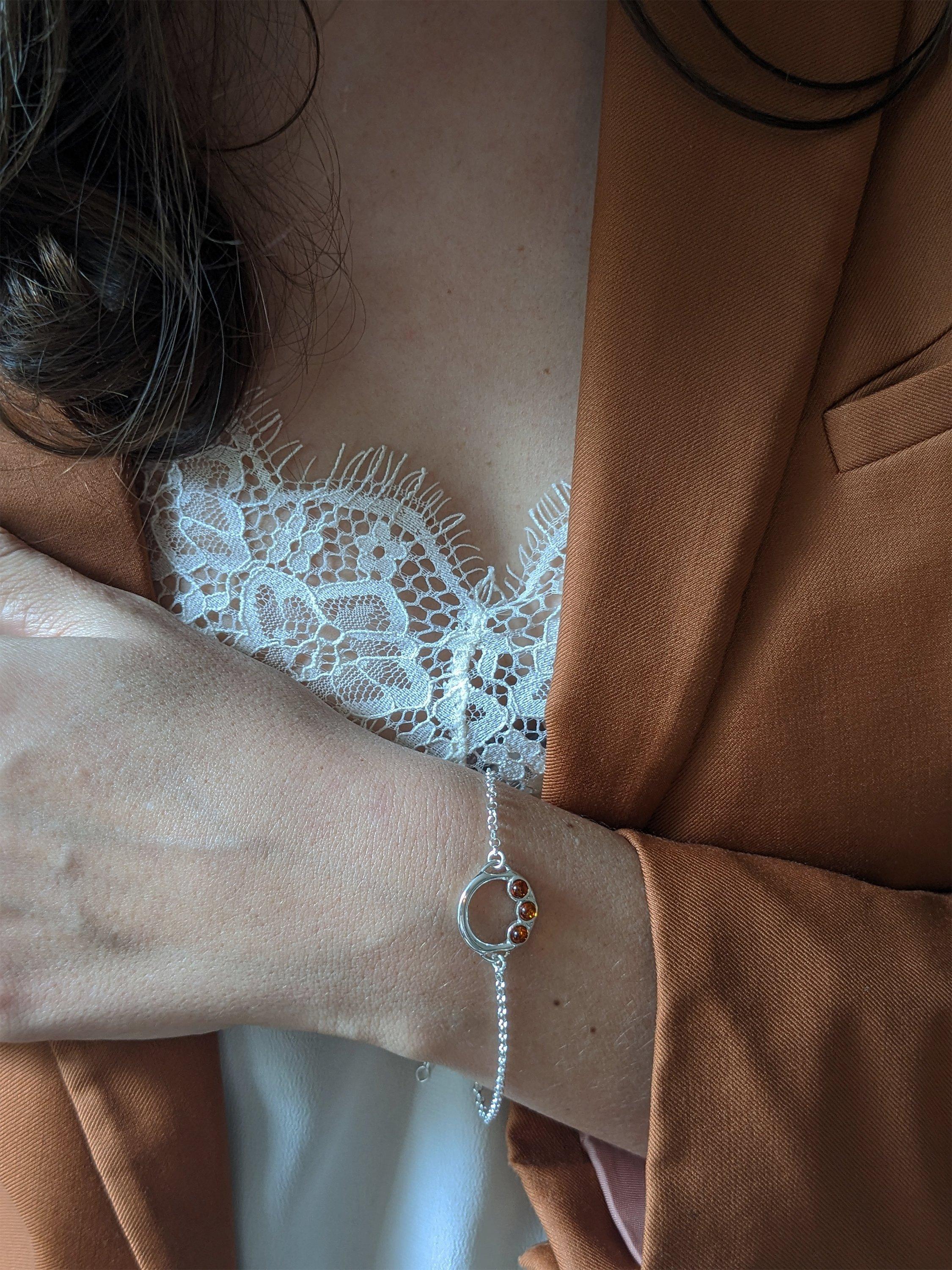 Product image 2 of 4, which shows Be-Jewelled Sterling Silver Baltic Amber Friendship Bracelet, Cognac