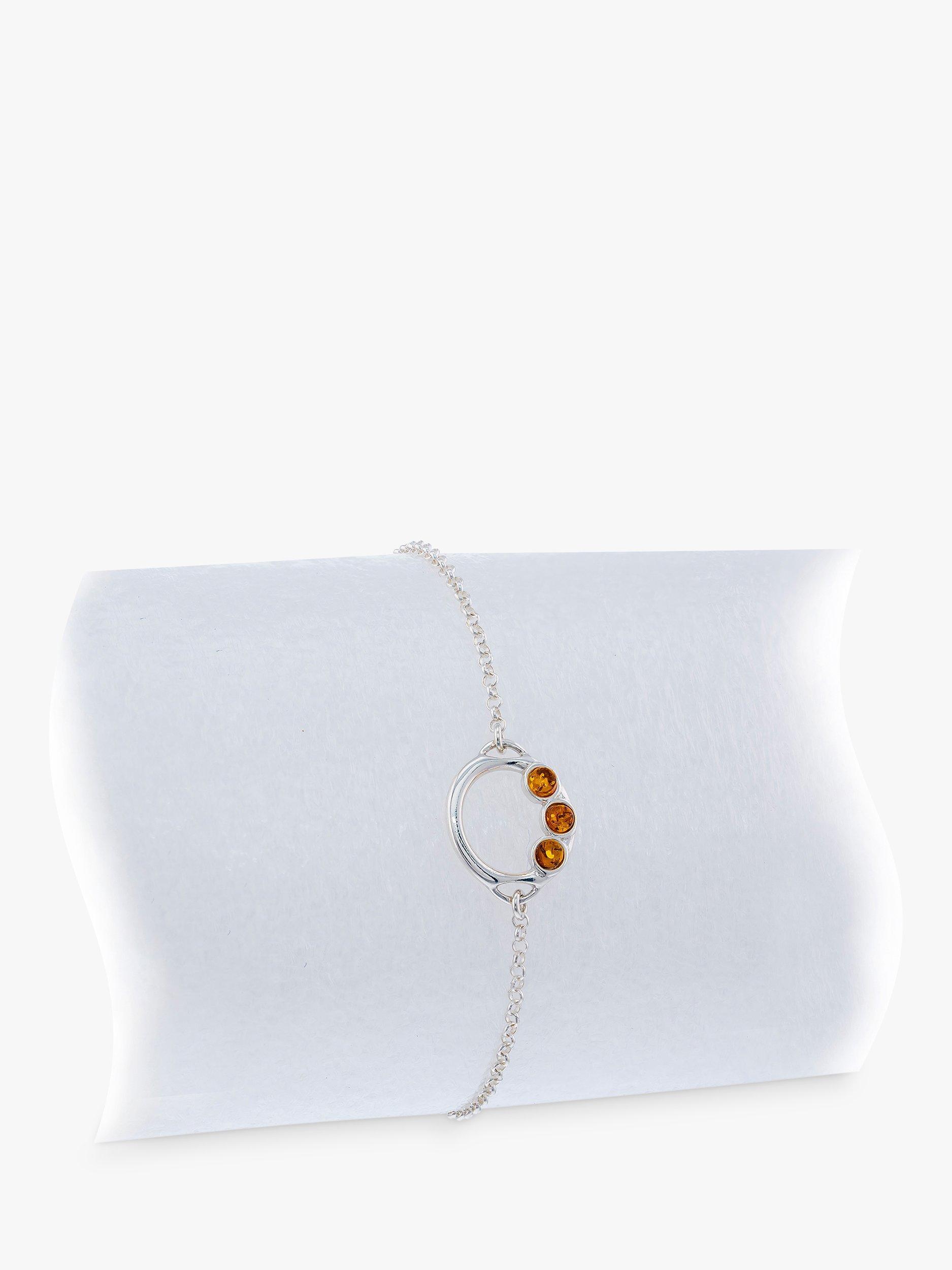 Product image 3 of 4, which shows Be-Jewelled Sterling Silver Baltic Amber Friendship Bracelet, Cognac