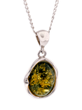 Be-Jewelled Sterling Silver Baltic Amber Oval Cut Pendant Necklace, Green