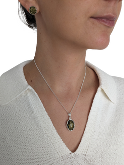 Be-Jewelled Sterling Silver Baltic Amber Oval Cut Pendant Necklace, Green - view 2, Green