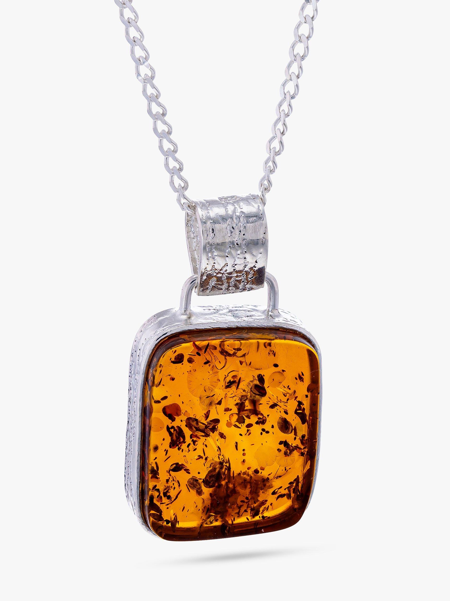 Be-Jewelled Sterling Silver Baltic Amber Pendant Necklace, Cognac