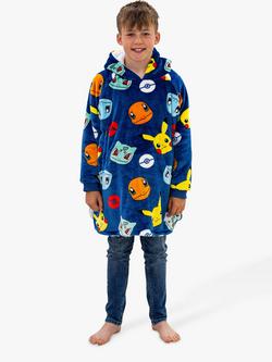 Pokémon Hugzee Oversized Fleece Hooded Blanket, Blue/Multi, Blue/Multi