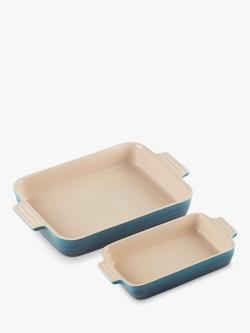 Le Creuset Stoneware Rectangular Oven Dish, Set of 2, Deep Teal