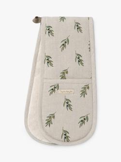 Sophie Allport Olive Linen Double Oven Glove, Green/Brown, Green/Brown