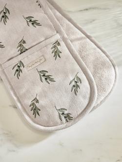 Sophie Allport Olive Linen Double Oven Glove, Green/Brown - view 2, Green/Brown