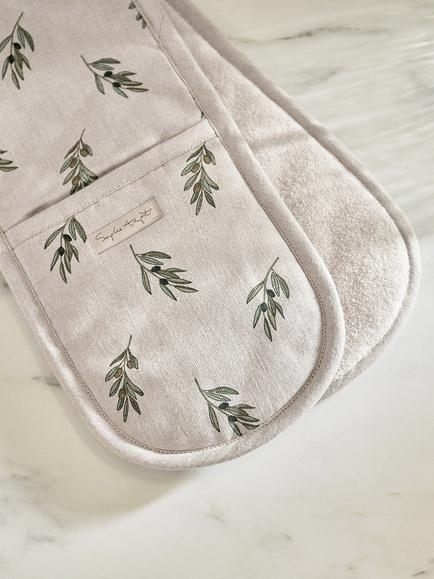 Sophie Allport Olive Linen Double Oven Glove, Green/Brown - view 2, Green/Brown