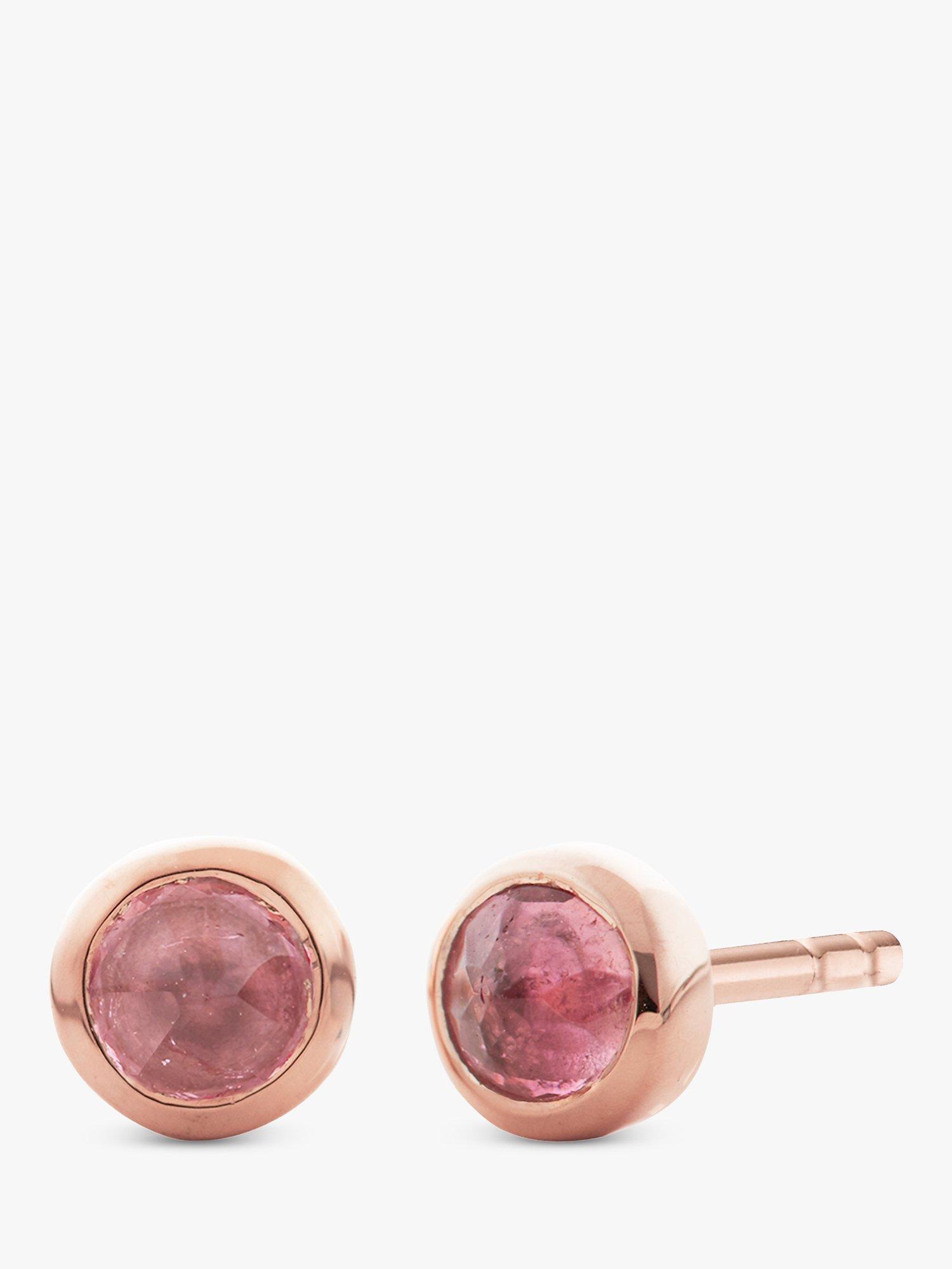 Product image 1 of 3, which shows Monica Vinader Mini Gem Stud Earrings, Rose Gold/Pink Tourmaline