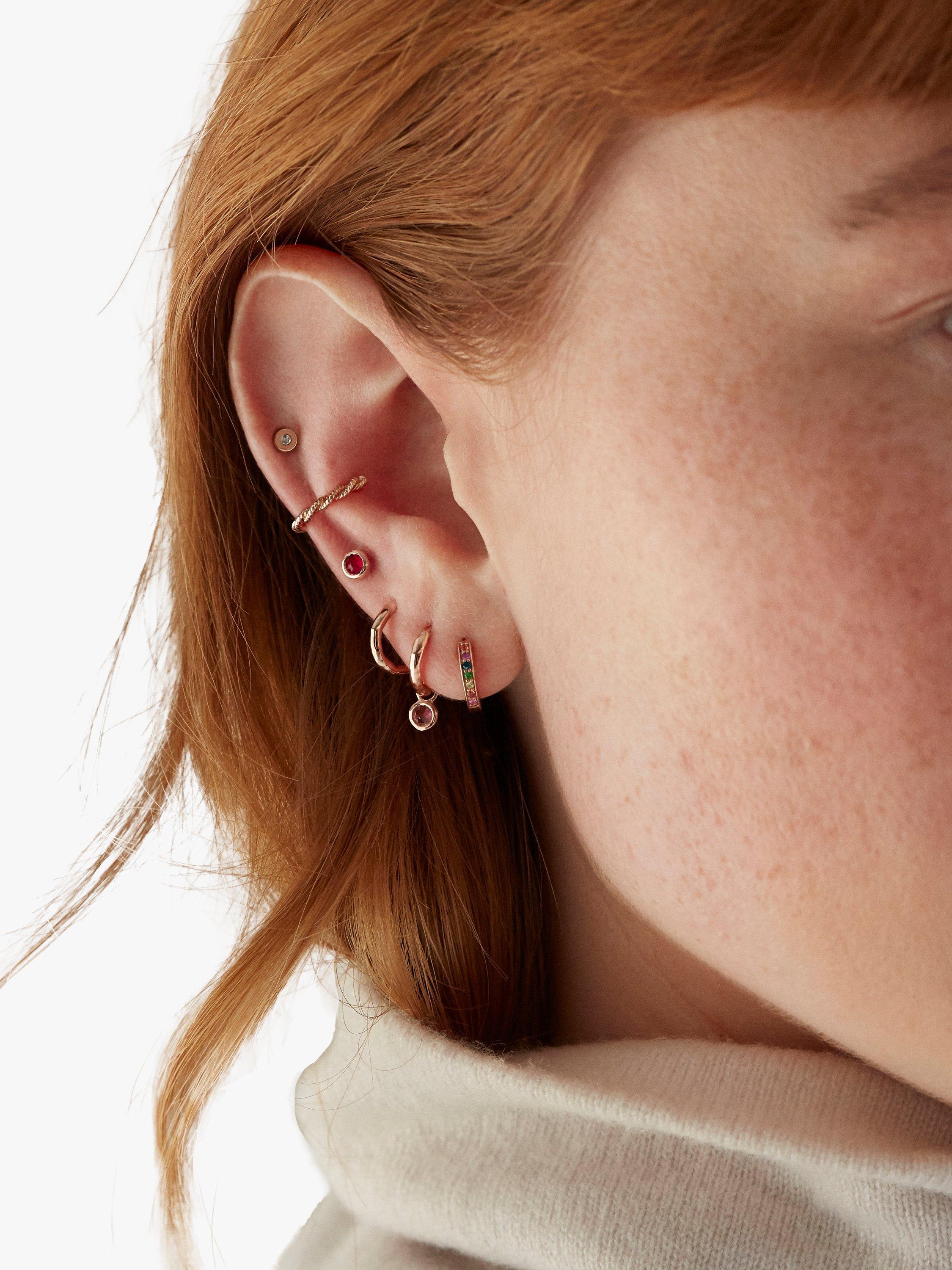 Product image 2 of 3, which shows Monica Vinader Mini Gem Stud Earrings, Rose Gold/Pink Tourmaline