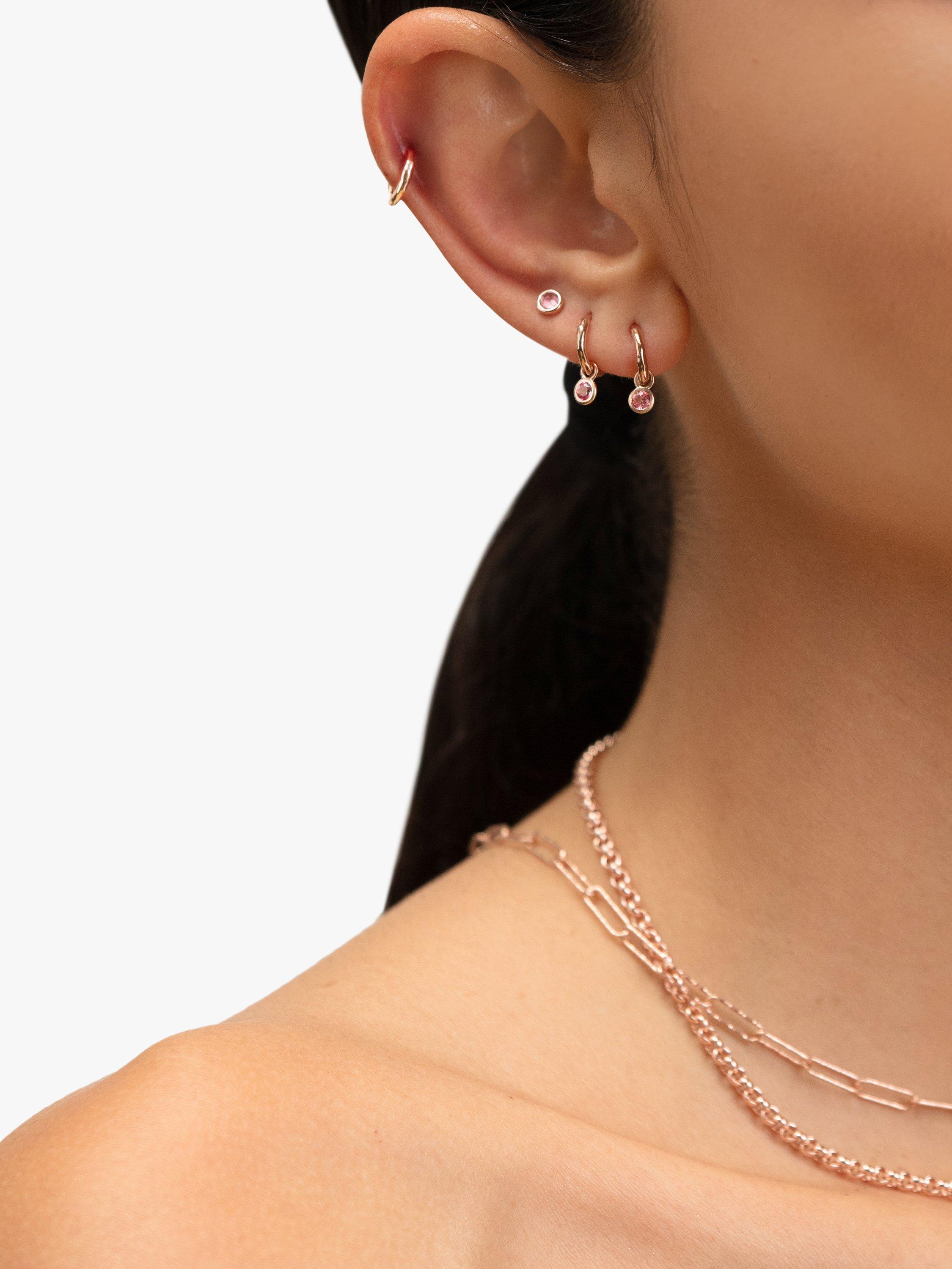 Product image 3 of 3, which shows Monica Vinader Mini Gem Stud Earrings, Rose Gold/Pink Tourmaline