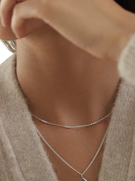 Monica Vinader Triple Bead Choker Necklace, Silver - view 2, Silver