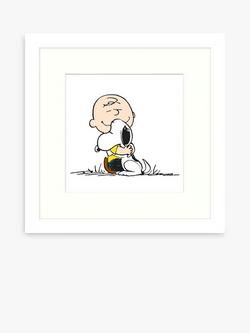 John Lewis Peanuts 'Snoopy & Charlie Brown Hug' Framed Print & Mount, 32 x 32cm, White/Multi, White/Multi