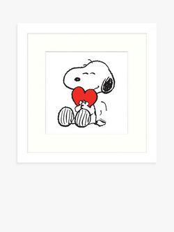 John Lewis Peanuts 'Snoopy Heart' Framed Print & Mount, 32 x 32cm, White/Red, White/Red