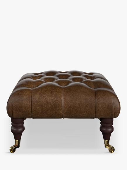 Tetrad Skittle Button Leather Footstool, Galveston Bark