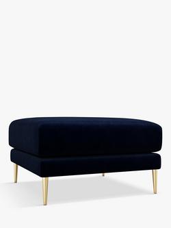 John Lewis + Swoon Mendel Ottoman, Gold Leg, Caspian Blue Velvet