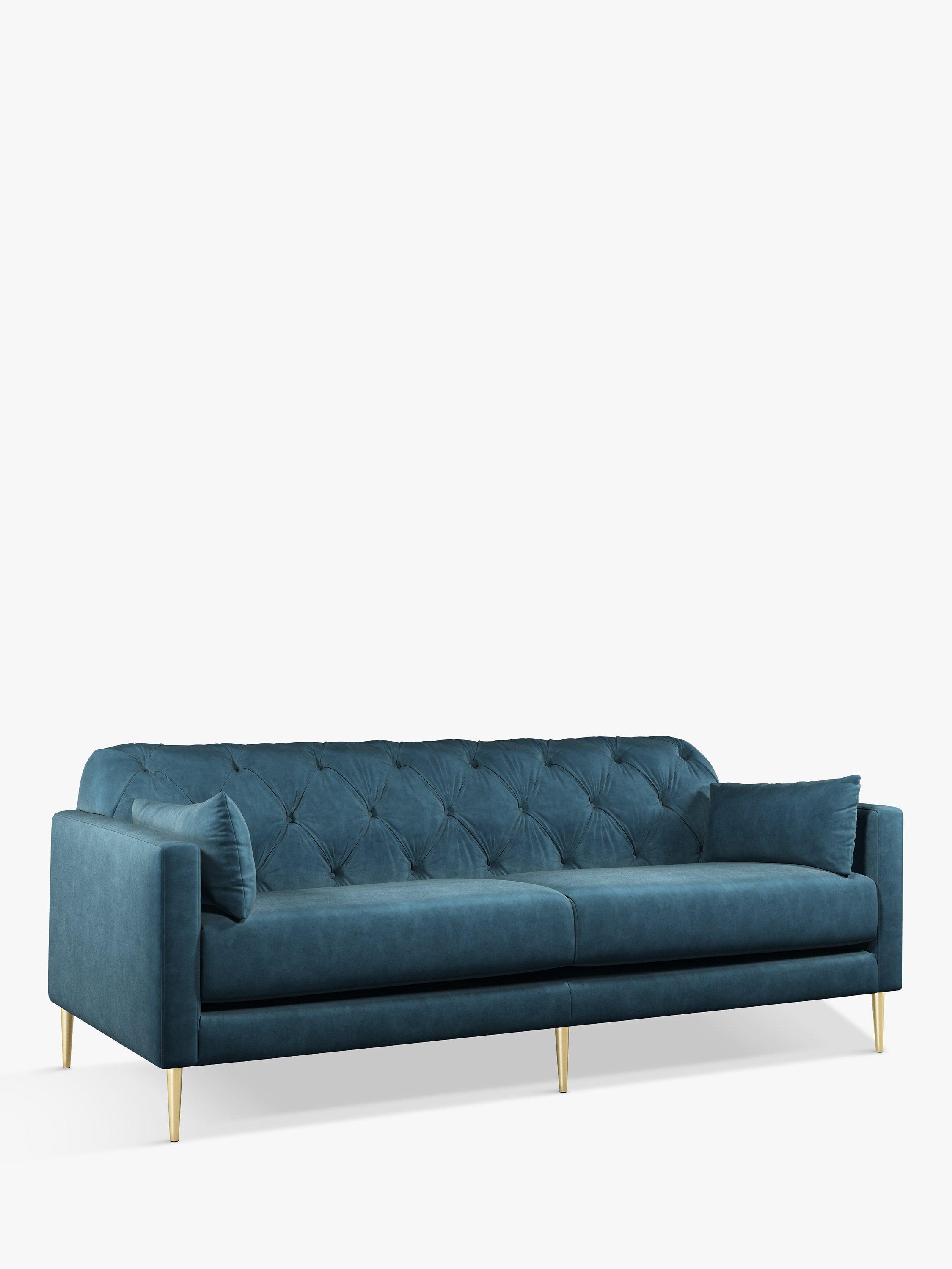 Mendel Range, Swoon Mendel Large 3 Seater Sofa, Gold Leg, Lake Blue Velvet