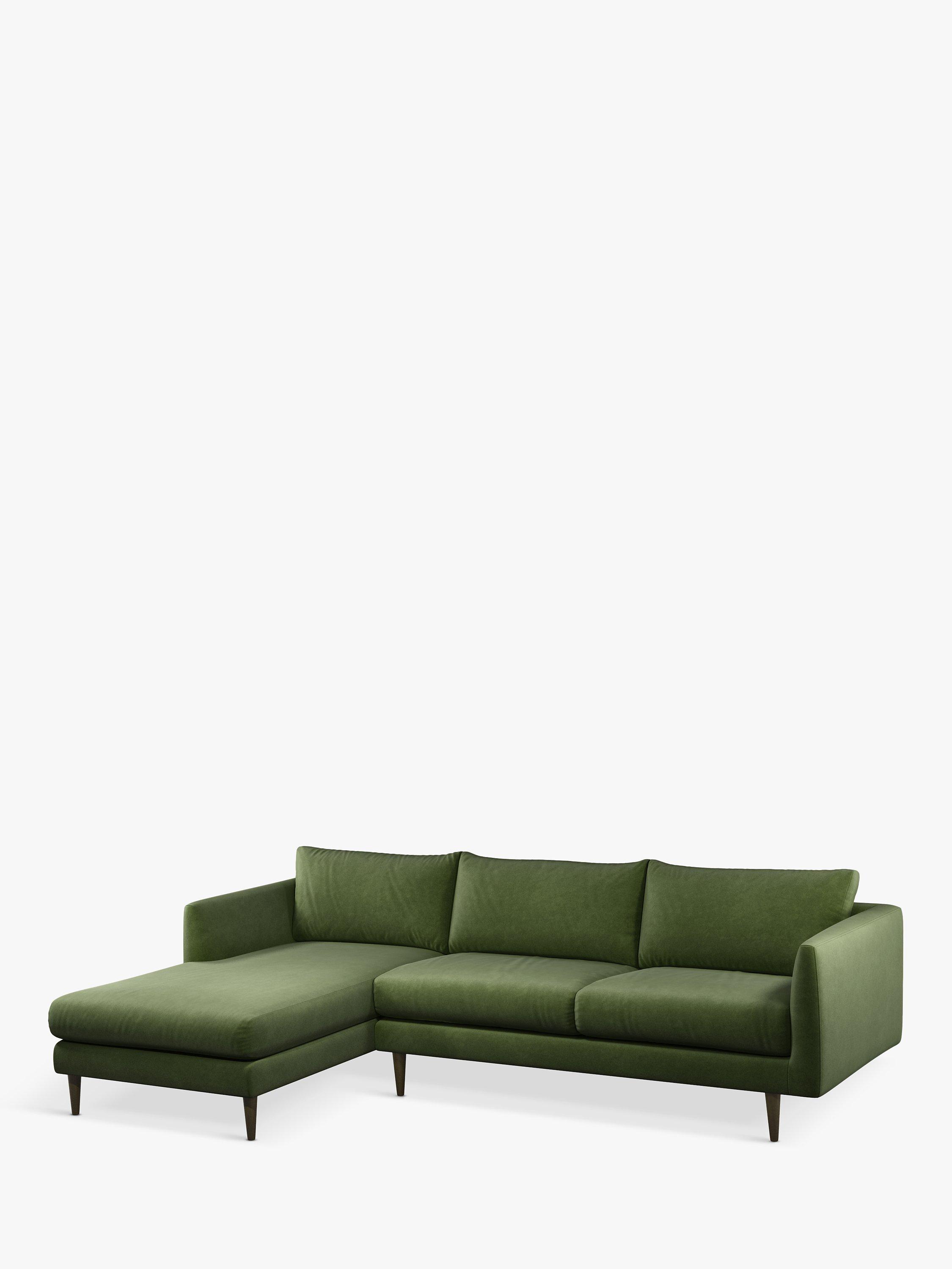 Latimer Range, John Lewis + Swoon Latimer Large 3 Seater LHF Chaise End Sofa, Dark Leg, Fern Green Velvet
