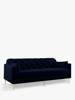 John Lewis + Swoon Mendel Large 3 Seater Sofa, Gold Leg, Caspian Blue