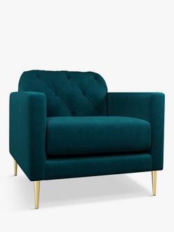 John Lewis + Swoon Mendel Armchair, Gold Leg, Wildwood Green Velvet