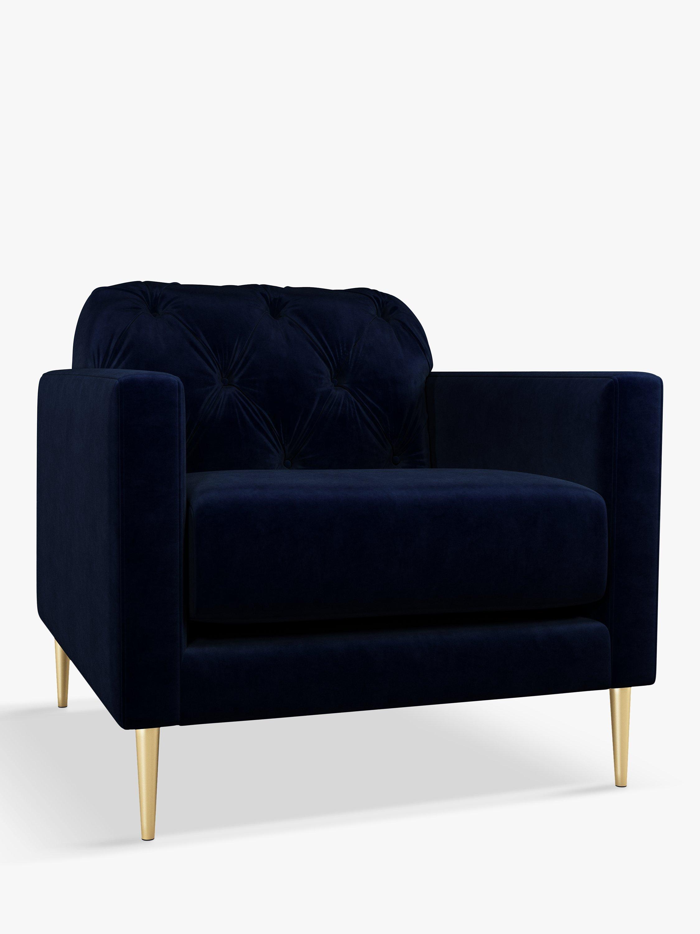 Mendel Range, John Lewis + Swoon Mendel Armchair, Gold Leg, Caspian Blue Velvet