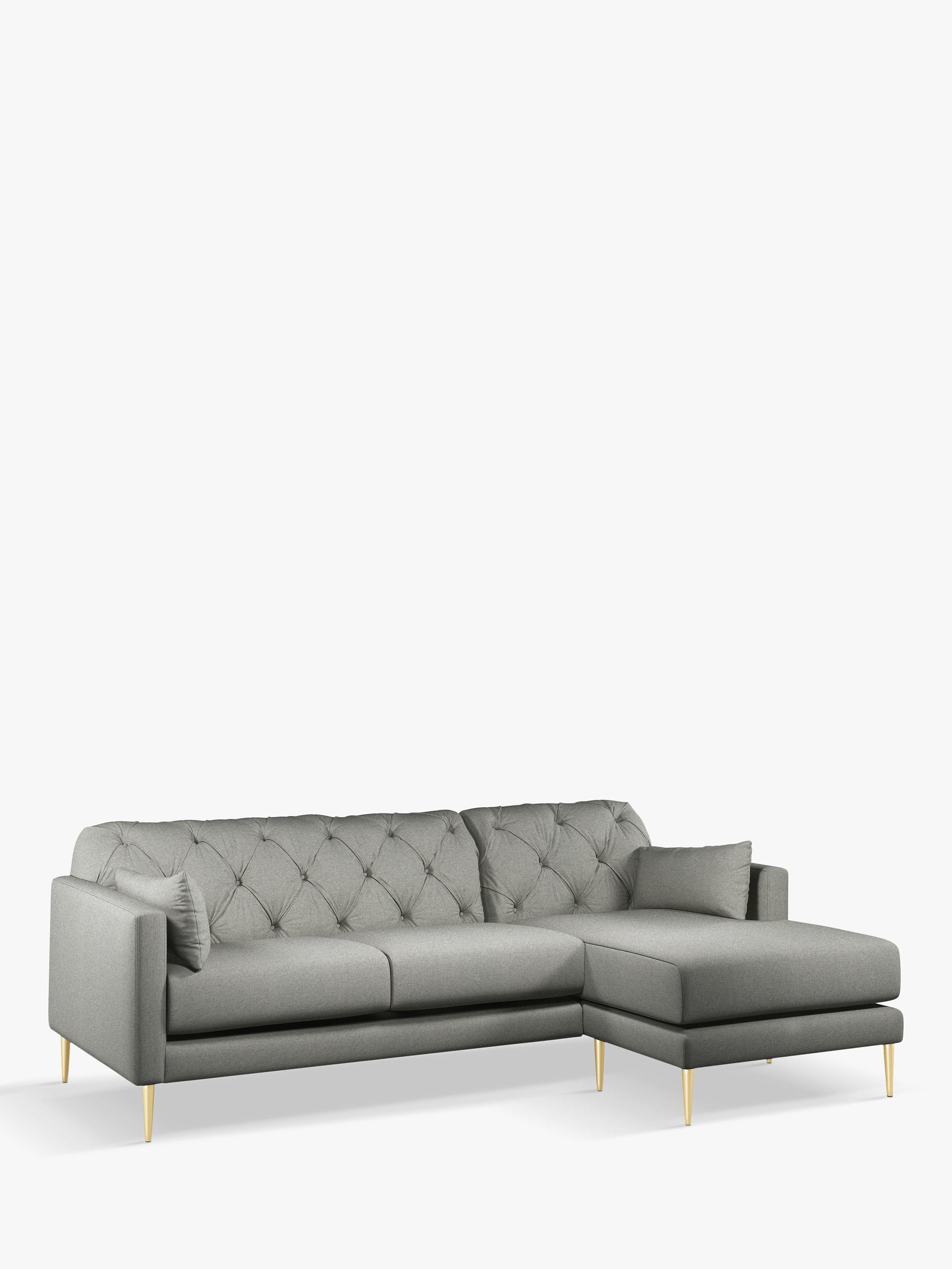 Mendel Range, Swoon Mendel Large 3 Seater RHF Chaise End Sofa, Gold Leg, Grey Cotton