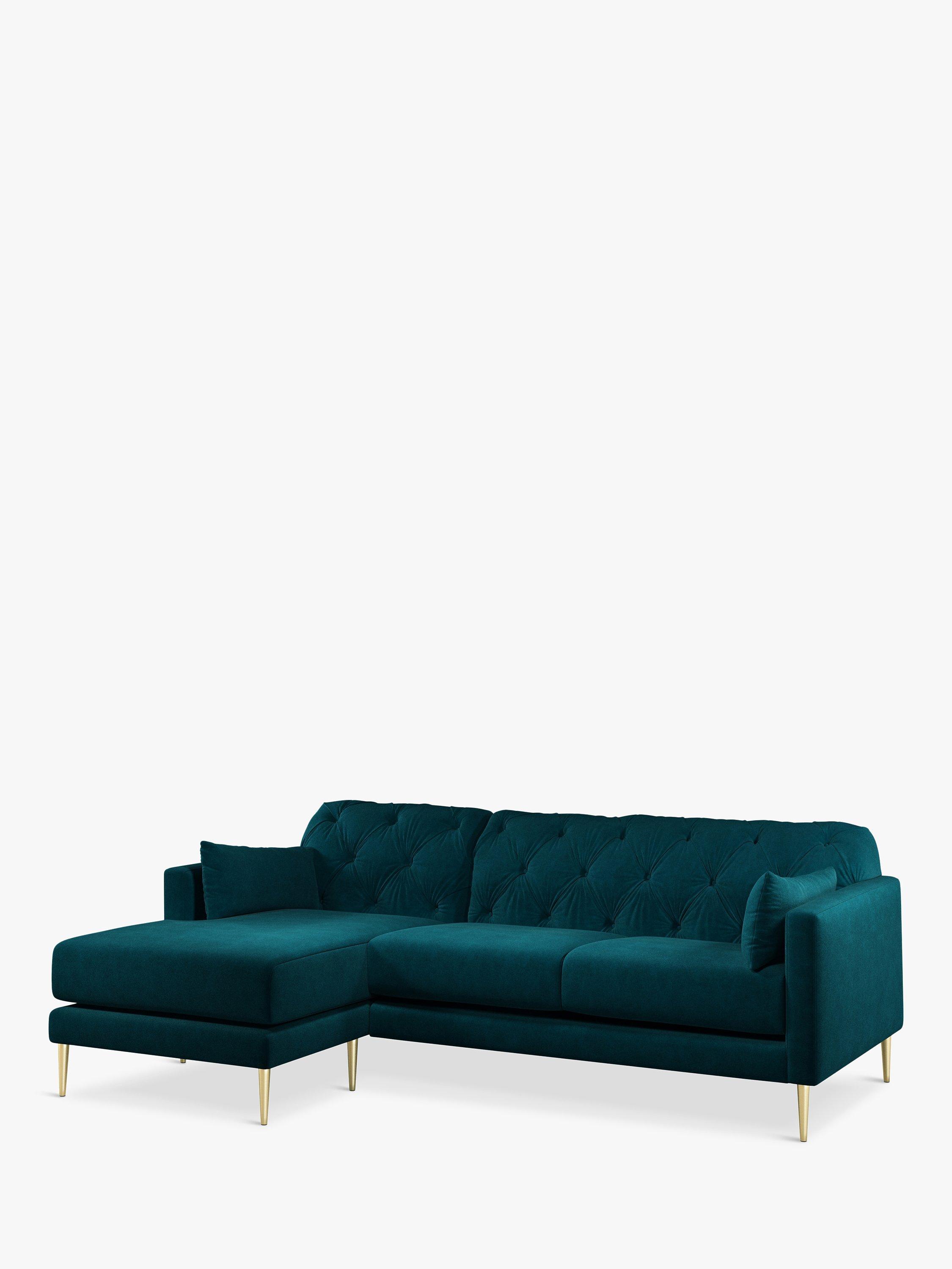 Mendel Range, Swoon Mendel Large 3 Seater LHF Chaise End Sofa, Gold Leg, Wildwood Green Velvet