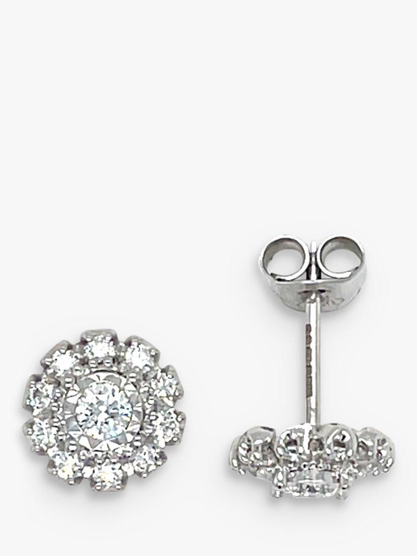 Product image 1 of 4, which shows E.W Adams 18ct White Gold Diamond Illusion Set Cluster Earrings