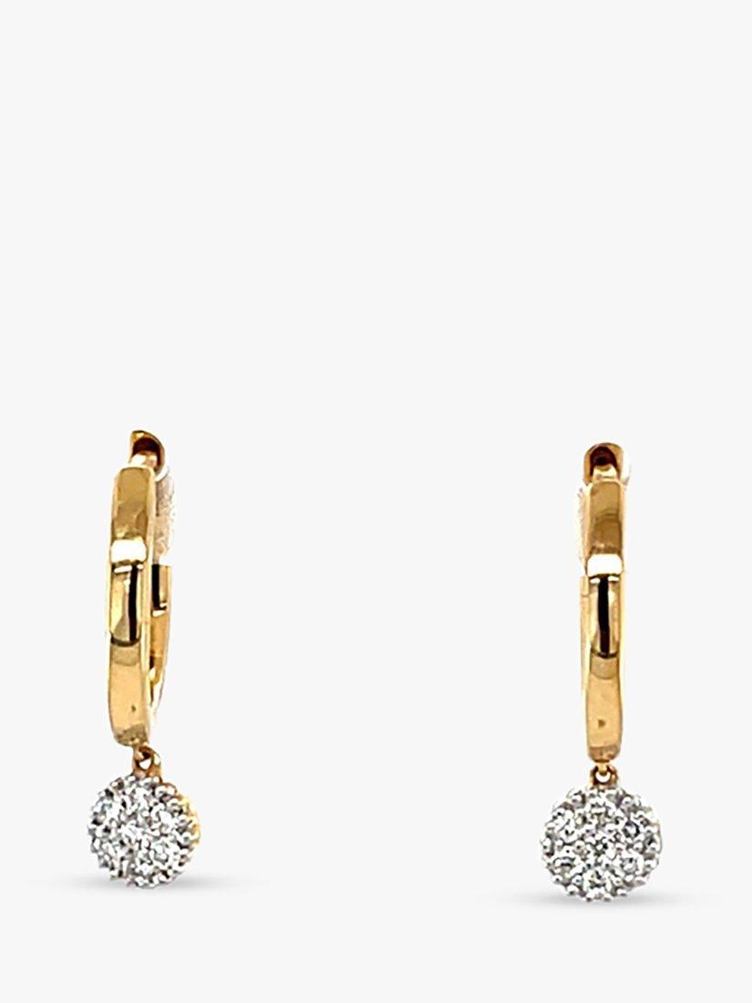 Product image 1 of 3, which shows E.W Adams 18ct Yellow Gold Diamond Cluster Drop Hoop Earrings
