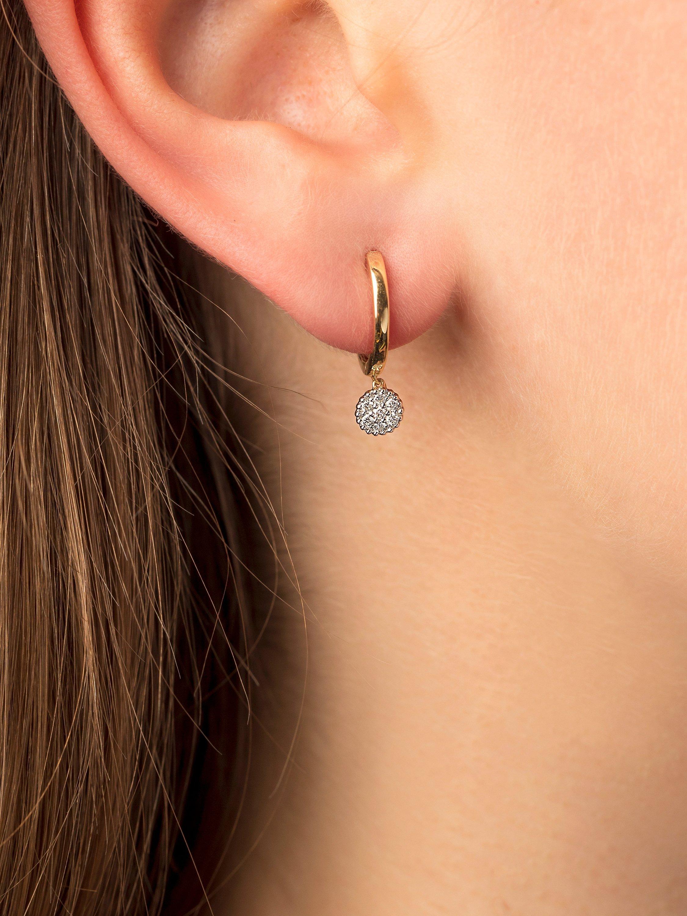 Product image 2 of 3, which shows E.W Adams 18ct Yellow Gold Diamond Cluster Drop Hoop Earrings