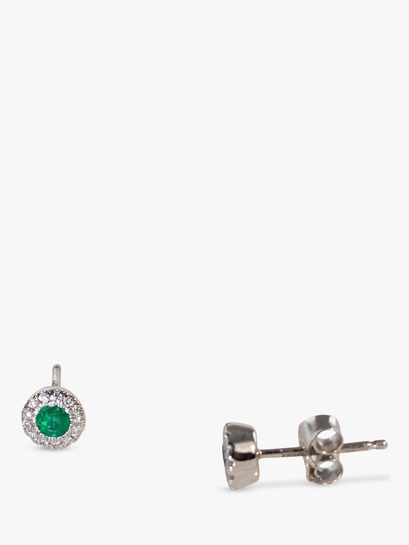 Product image 1 of 3, which shows E.W Adams 18ct White Gold Diamond and Emerald Cluster Stud Earrings